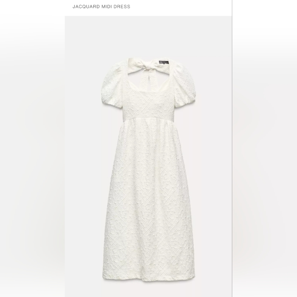 Zara White Jacquard Midi Dress
